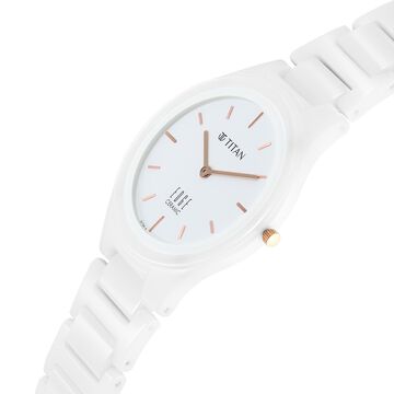 Titan Edge Ceramic Quartz in Arctic White Dial Watch for Women