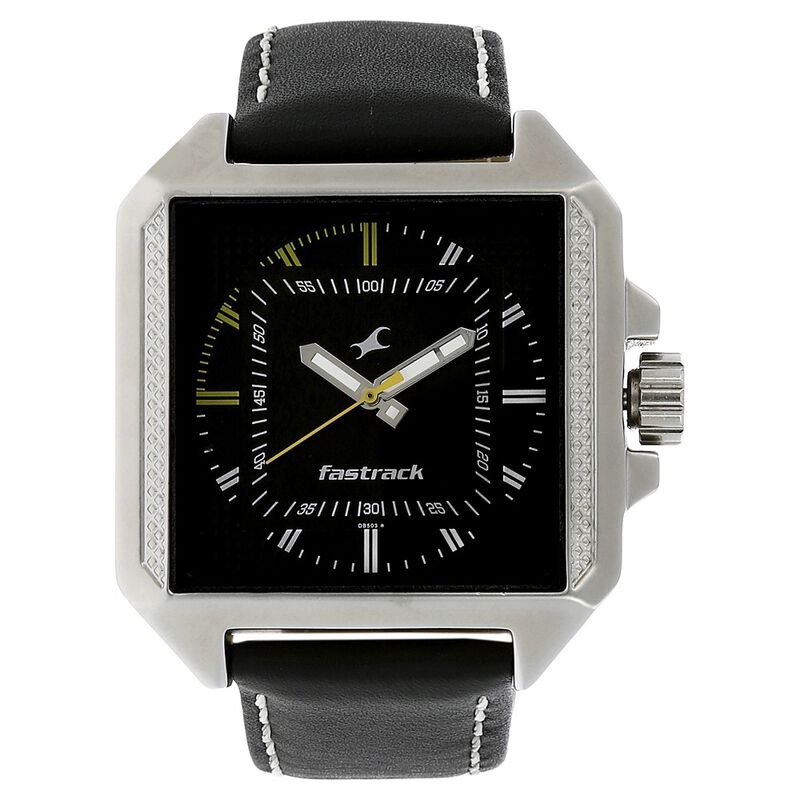 Fastrack Quartz Analog Black Dial Leather Strap Watch for Guys
