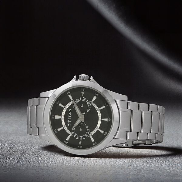 Titan Octane Multifunction Black Dial Silver Stainless Steel Strap Watch For Men - image number 0