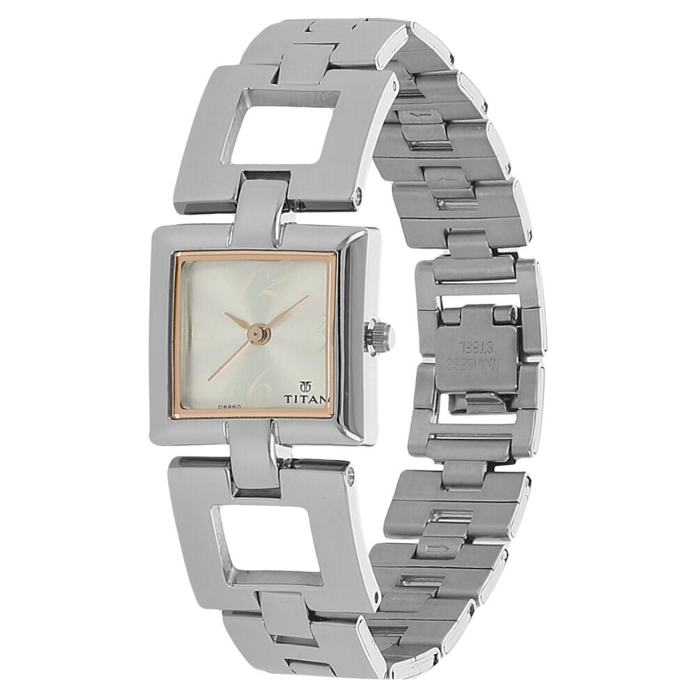 Titan nk2486sm01 stainless hot sale steel rectangular women's watch