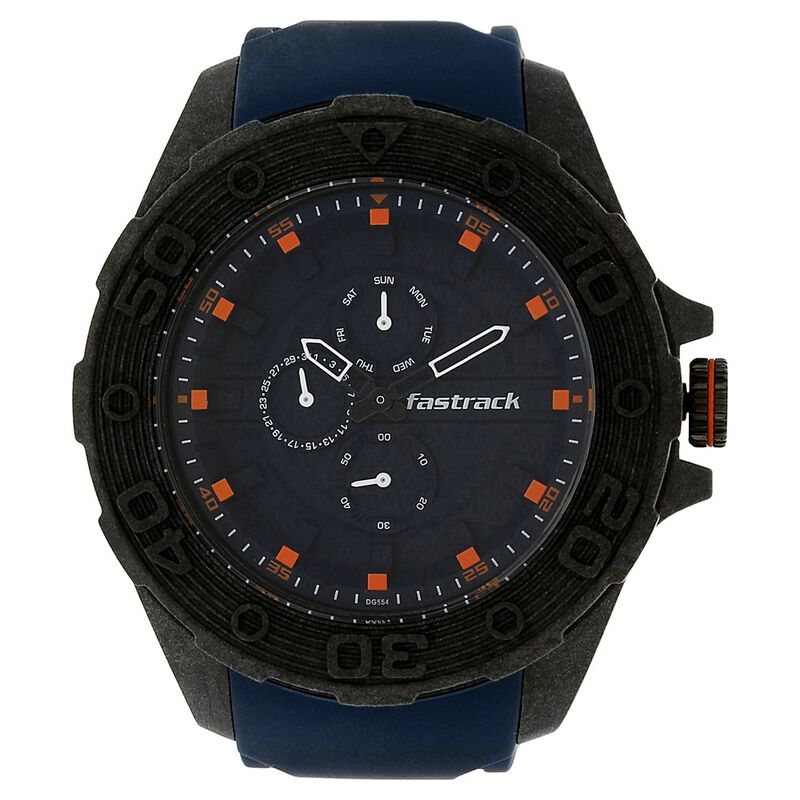 Fastrack Light Weight Quartz Multifunction Blue Dial Silicone Strap Watch for Guys