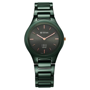 Titan Edge Ceramic Quartz Analog Green Dial Ceramic Strap Watch for Women