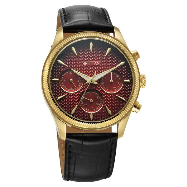 Titan Regalia Opulent Quartz Analog with Day and Date Red Dial Black Leather Strap Watch for Men - image number 1