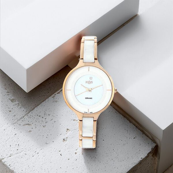 Xylys Seraphina Swiss Analog Steel & Ceramic Mother of Pearl White Dial Watch for Women - image number 4