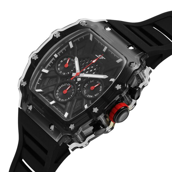 SF Maiden Voyage Sport Watch Black dial And Strap wih red accents Tonneau Shaped Case with Multifunction movement - image number 2