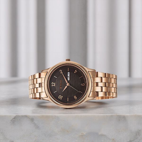 Titan Karishma Brown Dial Analog with Day and Date Stainless Steel Strap  Watch for Men