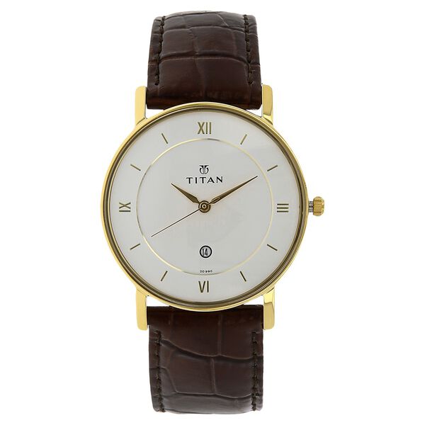 Titan Quartz Analog with Date White Dial Leather Strap Watch for Men - image number 0