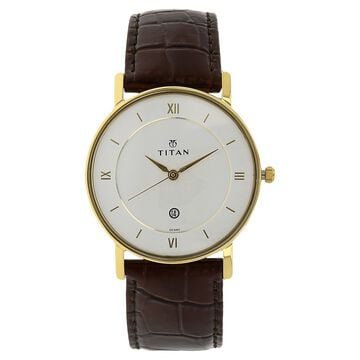 Titan Quartz Analog with Date White Dial Leather Strap Watch for Men