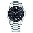 Helios Quartz Analog Black Dial Silver Stainless Steel Strap Watch For Men - image number 0
