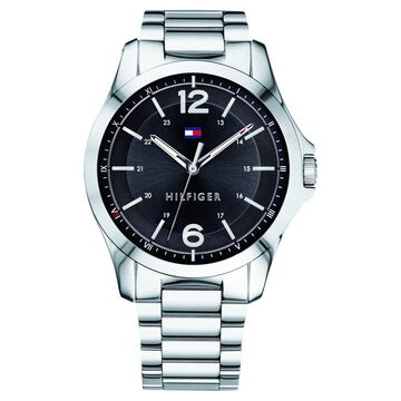 Helios Quartz Analog Black Dial Silver Stainless Steel Strap Watch For Men