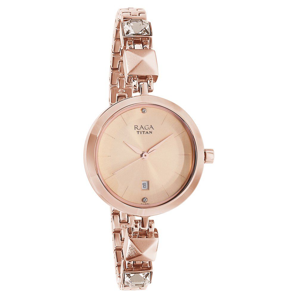 Buy Online Titan Raga Viva Rose Gold Dial Analog Metal Strap watch for Women ns2606wm01 Titan