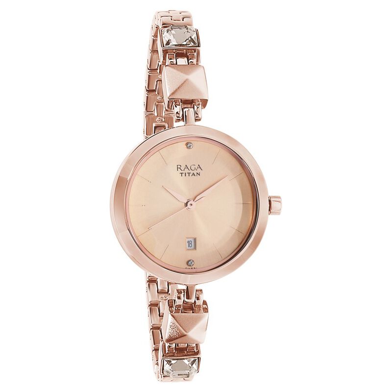 Buy Online Titan Raga Viva Rose Gold Dial Analog Metal Strap watch for