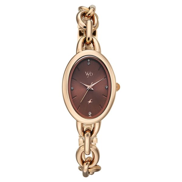 Vyb Manifester By Fastrack Quartz Analog Brown Dial Rose Gold Metal Strap Watch For Girls - image number 0