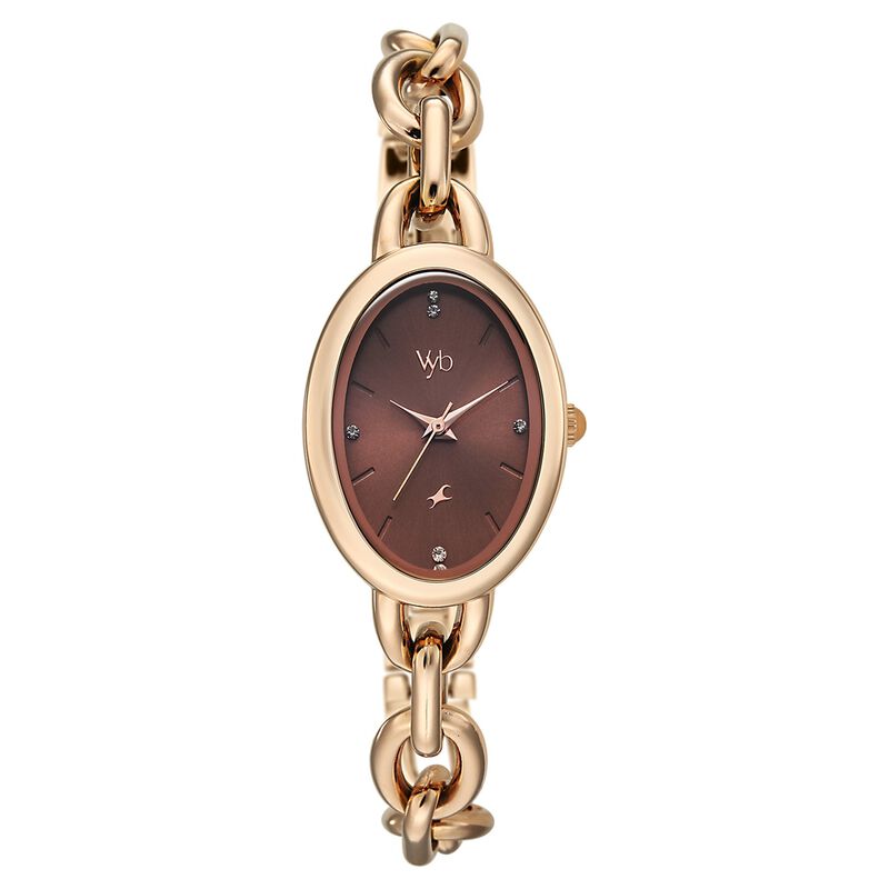 Vyb Manifester By Fastrack Quartz Analog Brown Dial Rose Gold Metal Strap Watch For Girls