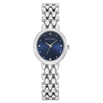 Titan Purple Serein Quartz Analog Blue Dial Silver Metal Strap Watch For Women