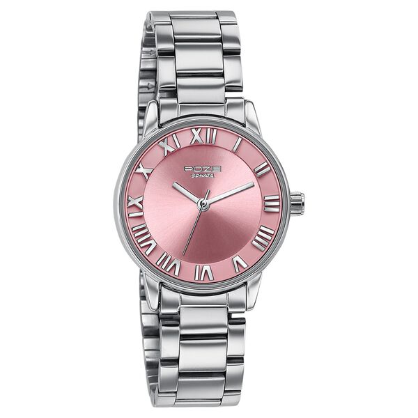 Sonata Poze Quartz Analog Pink Dial Silver Metal Strap Watch For Women - image number 2