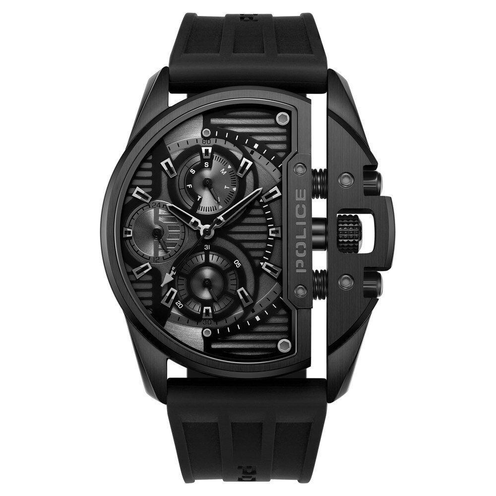 Police Quartz Multifunction Black Dial Black Silicon Strap Watch For Men-picture-29