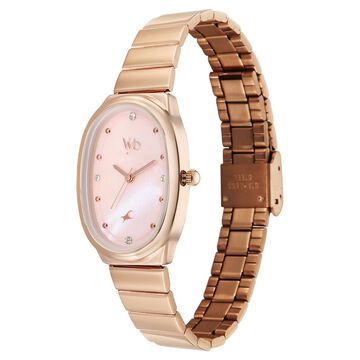 Vyb Enigma By Fastrack Quartz Analog Pink Mother of Pearl Dial Rose Gold Metal Strap Watch For Girls