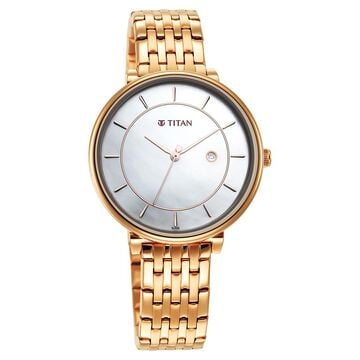 Titan Premium Workwear White Dial Analog with Date Stainless Steel Strap watch for Women