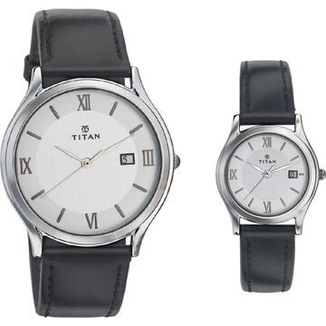 Titan Quartz Analog with Date Silver Dial Watch for Couple