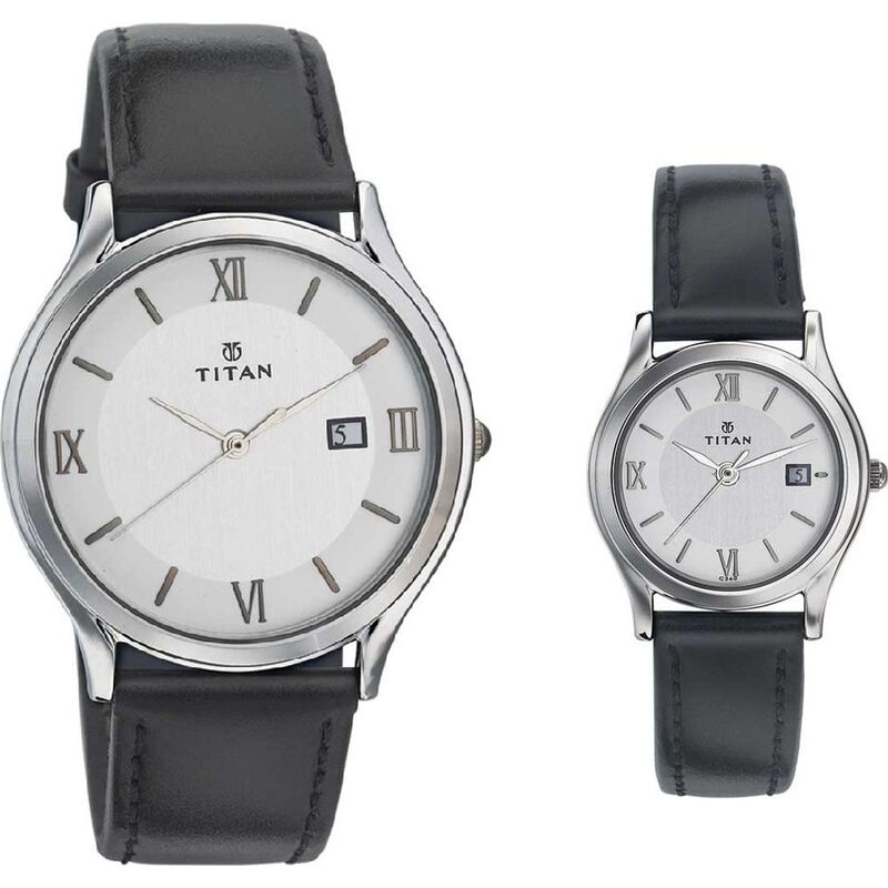 Titan Quartz Analog with Date Silver Dial Watch for Couple - image number 0