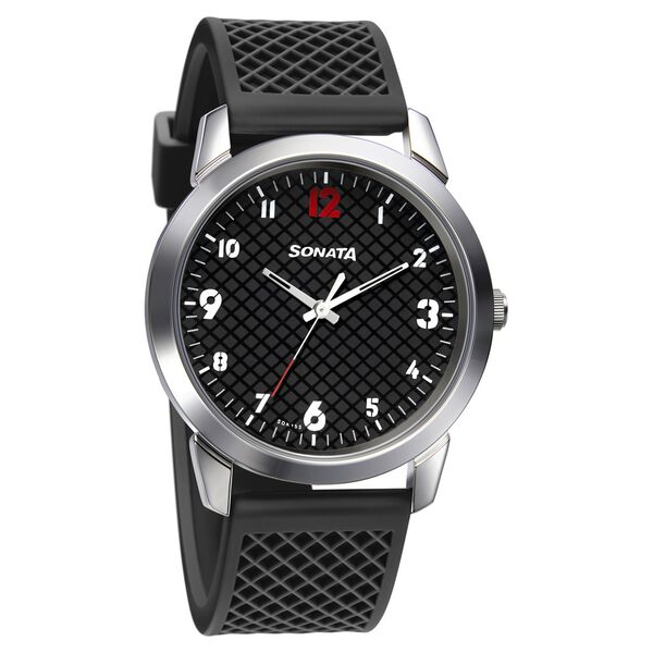 Sonata Smart Plaid Quartz Analog Black Dial TPU Strap Watch for Men - image number 0