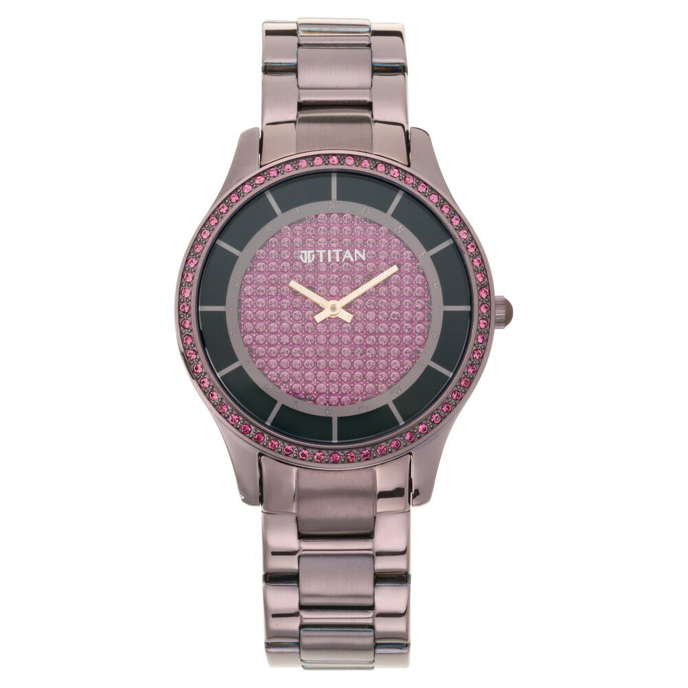 Buy Online Titan Self Expression Purple Dial Women Watch With Stainless Steel Strap nm95109qm01 Titan