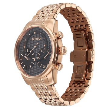 Titan Micromotors Analog with Independent Hour, Minute and 2nd Sub-Dial Rose Gold Stainless Steel Strap Watch for Men