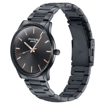 Sonata Poze Quartz Analog Black Dial Metal Strap Watch For Men