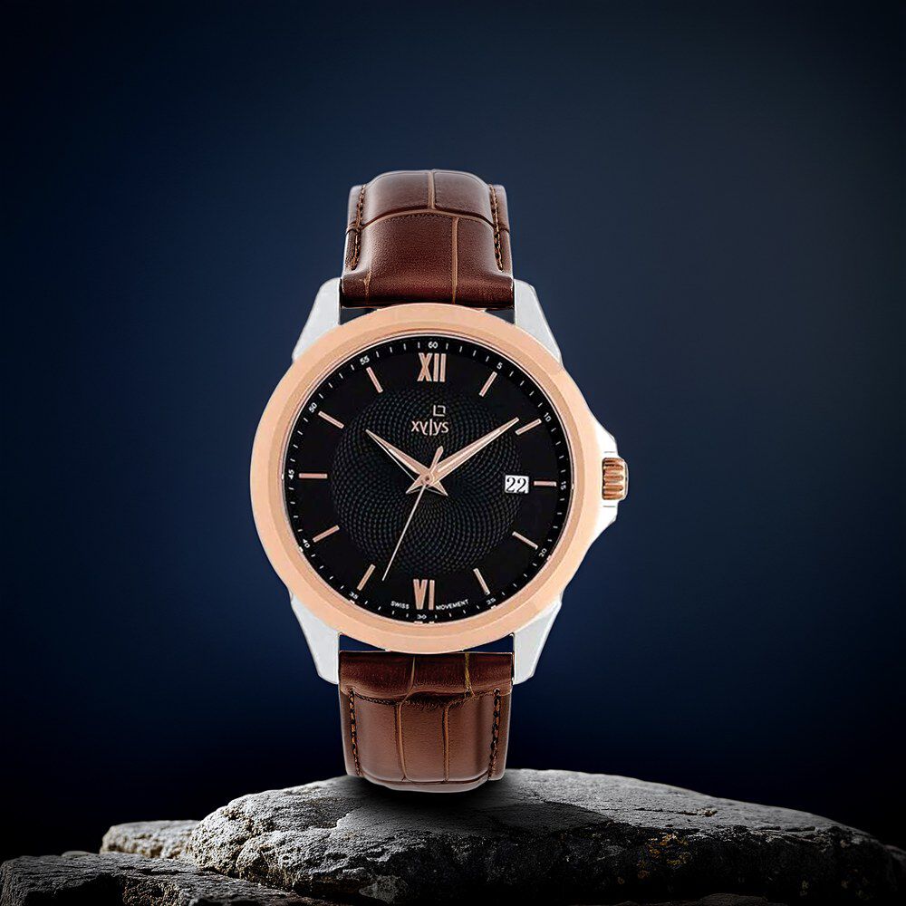 Buy Online Xylys Swiss Analog Leather Strap Black Dial Watch for