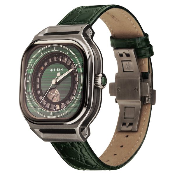 Titan Stellar Automatic Malachite Dial Leather Strap Watch for Men - image number 3