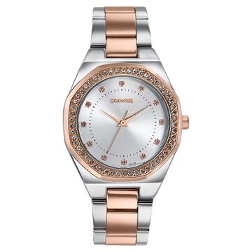 Sonata Jashn Quartz Analog White Dial Two Toned Metal Strap Watch For Women