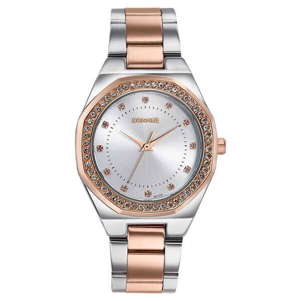 Sonata Jashn Quartz Analog White Dial Two Toned Metal Strap Watch For Women - image number 0