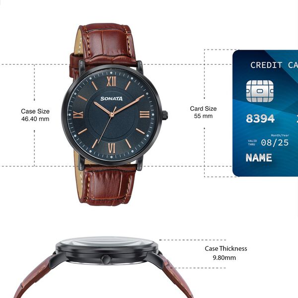 Sonata Verve Quartz Analog Black Dial Brown Leather Strap Watch For Men - image number 3