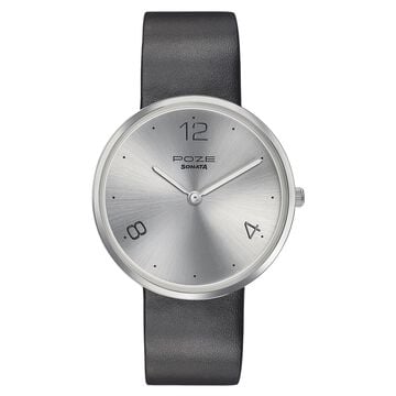 Sonata Poze Quartz Analog Silver Dial Leather Strap Watch for Men