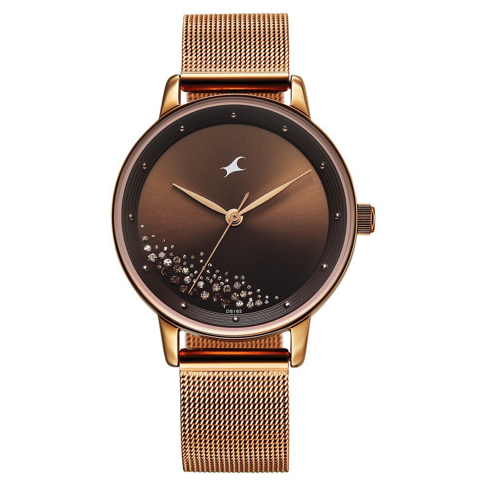 Fastrack Style Up Quartz Analog Brown Dial Rose Gold Colour Stainless Steel Strap Watch For Girls-picture-23
