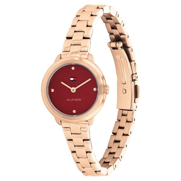 Tommy Hilfiger Quartz Analog Red Dial Golden Stainless Steel Strap Watch For Women - image number 1