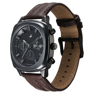Fastrack Kronos Chronograph Black Dial Brown Leather Strap Watch For Guys