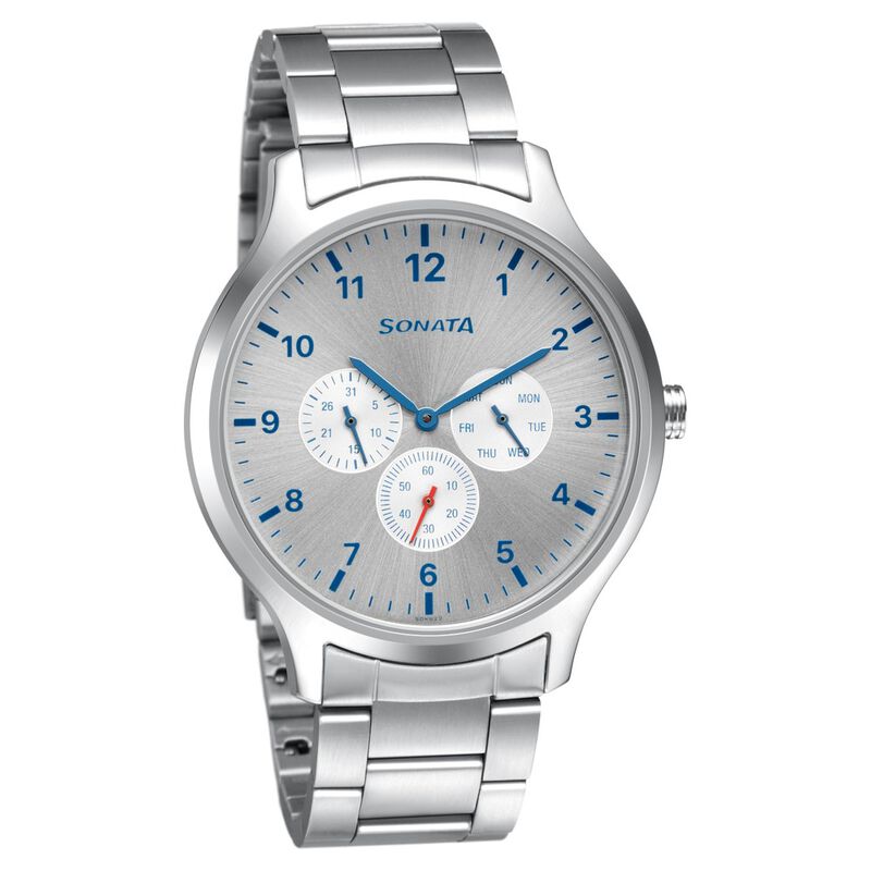 Sonata Quartz Analog Silver Dial Metal Strap Watch for Men
