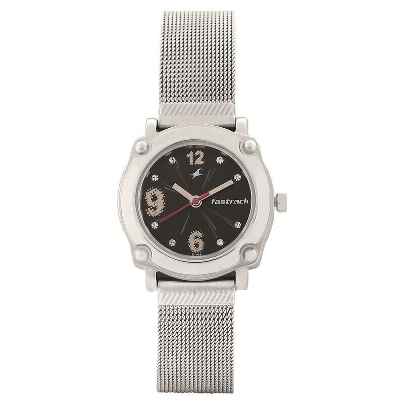 Fastrack Quartz Analog Black Dial Metal Strap Watch for Girls