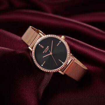 Sonata Poze Quartz Analog Black Dial Mesh Strap Watch for Women