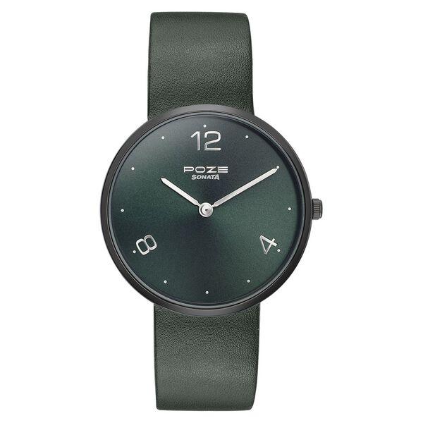 Sonata Poze Quartz Analog Green Dial Leather Strap Watch for Men - image number 0