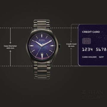 Titan Stellar Starlight Analog with Concealed Automatic and Violet Dial Dark Gun Stainless Steel Strap Watch for Men
