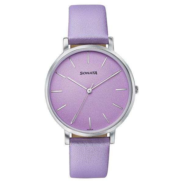Sonata Pastel Play Quartz Analog Lavender Dial Leather Strap Watch For Women - image number 0