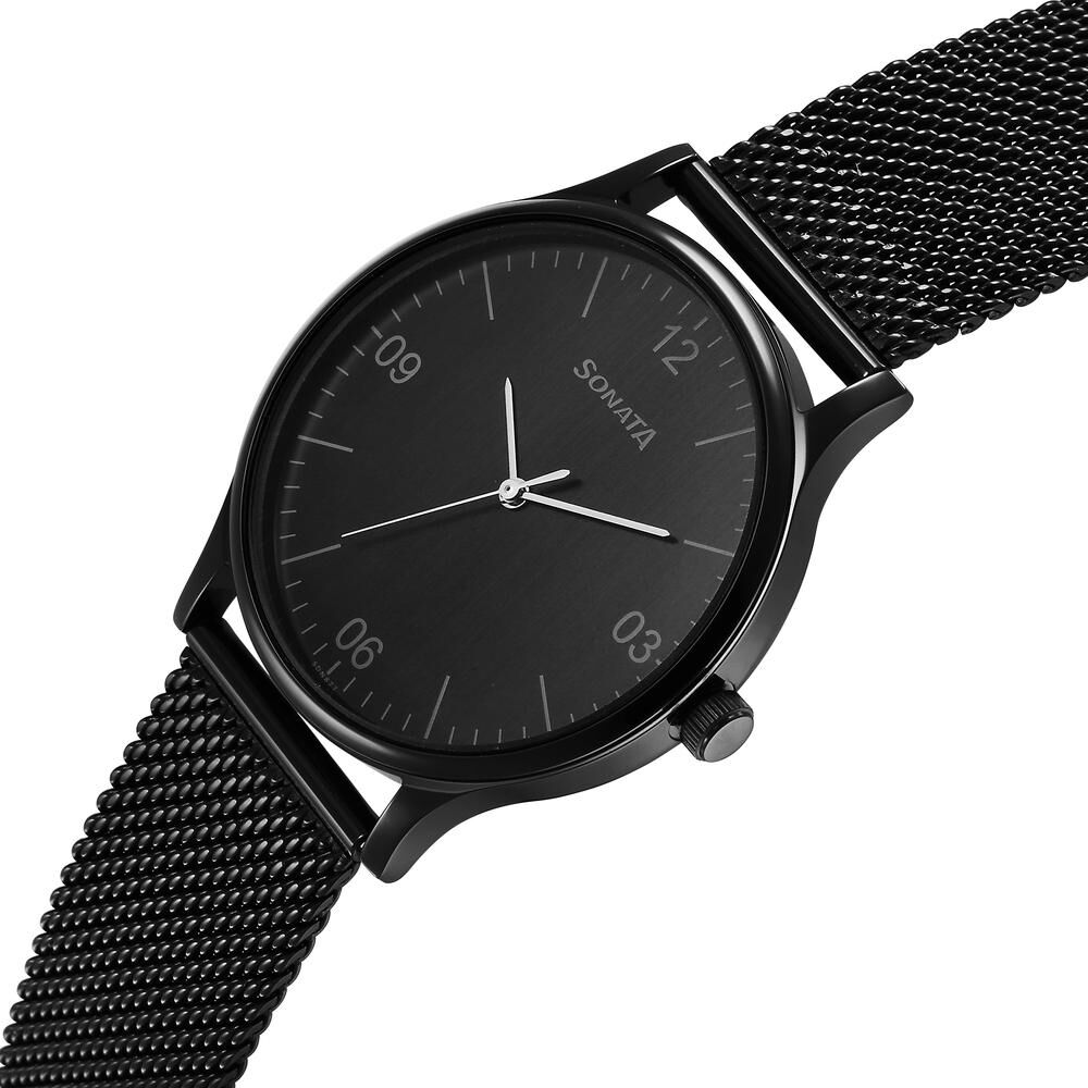 Sonata black dial watch top