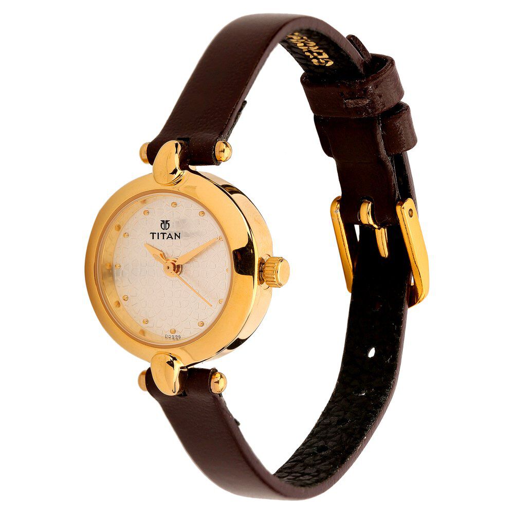 Buy Online Titan Quartz Analog Silver Dial Leather Strap Watch for Women nf2521yl01c Titan