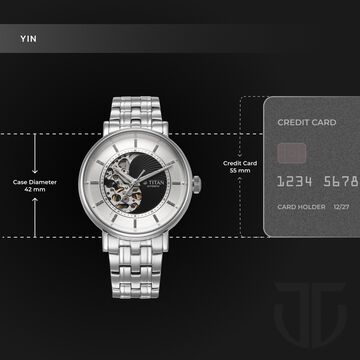 Titan Yin Yang Skeletal Automatic Analog with Black Dial Silver Stainless Steel Strap Watch for Men