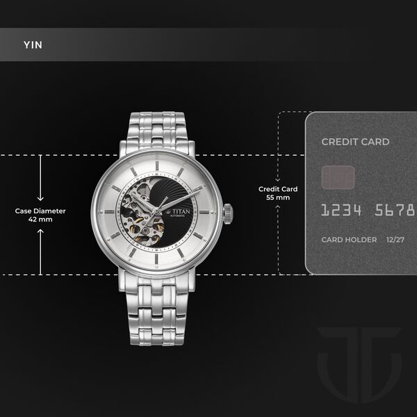 Titan Yin Yang Skeletal Automatic Analog with Black Dial Silver Stainless Steel Strap Watch for Men - image number 6