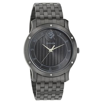 Sonata Quartz Analog Black Dial Stainless Steel Strap Watch for Men