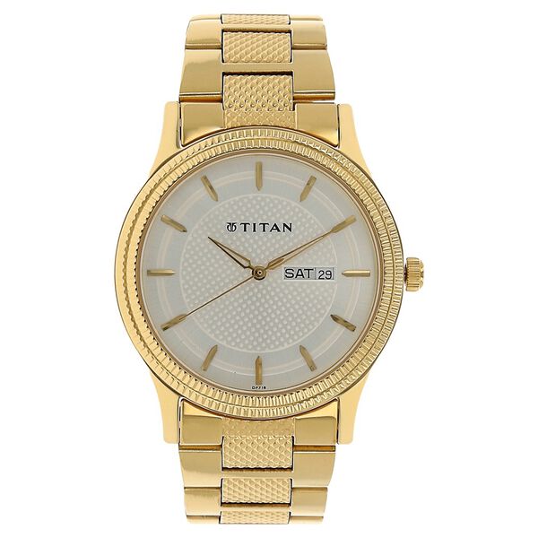 Titan Quartz Analog with Day and Date Silver Dial Golden Stainless Steel Strap Watch For Men - image number 0